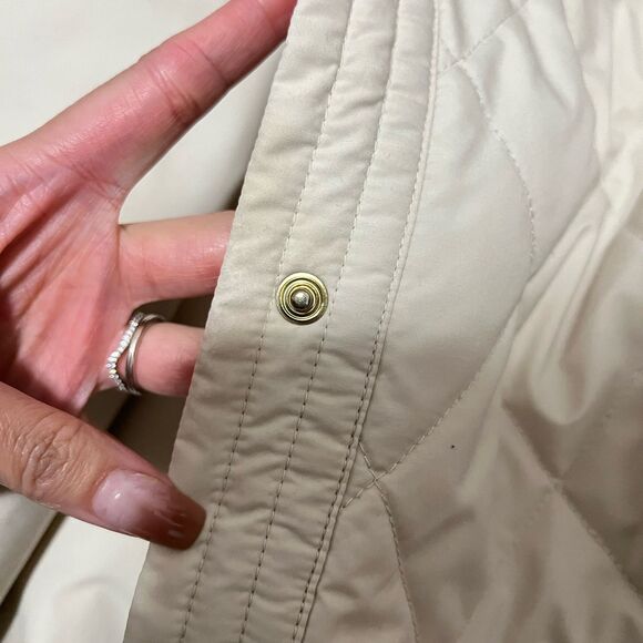 LL Bean Diamond Quilted Jacket Womens Large Ivory Snap Chore Classic Lightweight - Picture 8 of 8